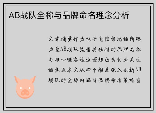 AB战队全称与品牌命名理念分析