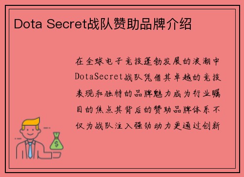 Dota Secret战队赞助品牌介绍