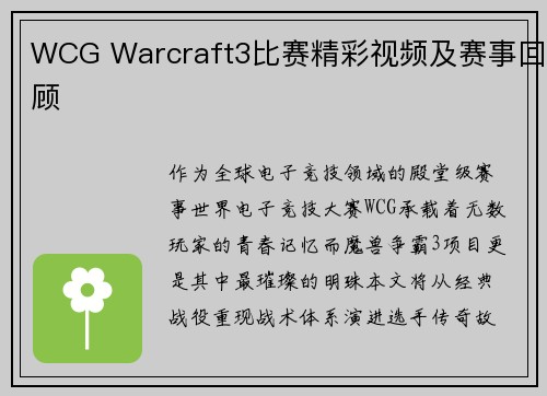 WCG Warcraft3比赛精彩视频及赛事回顾